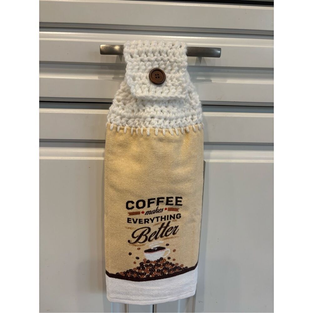 Crochet Top Kitchen towel-Coffee makes everything better